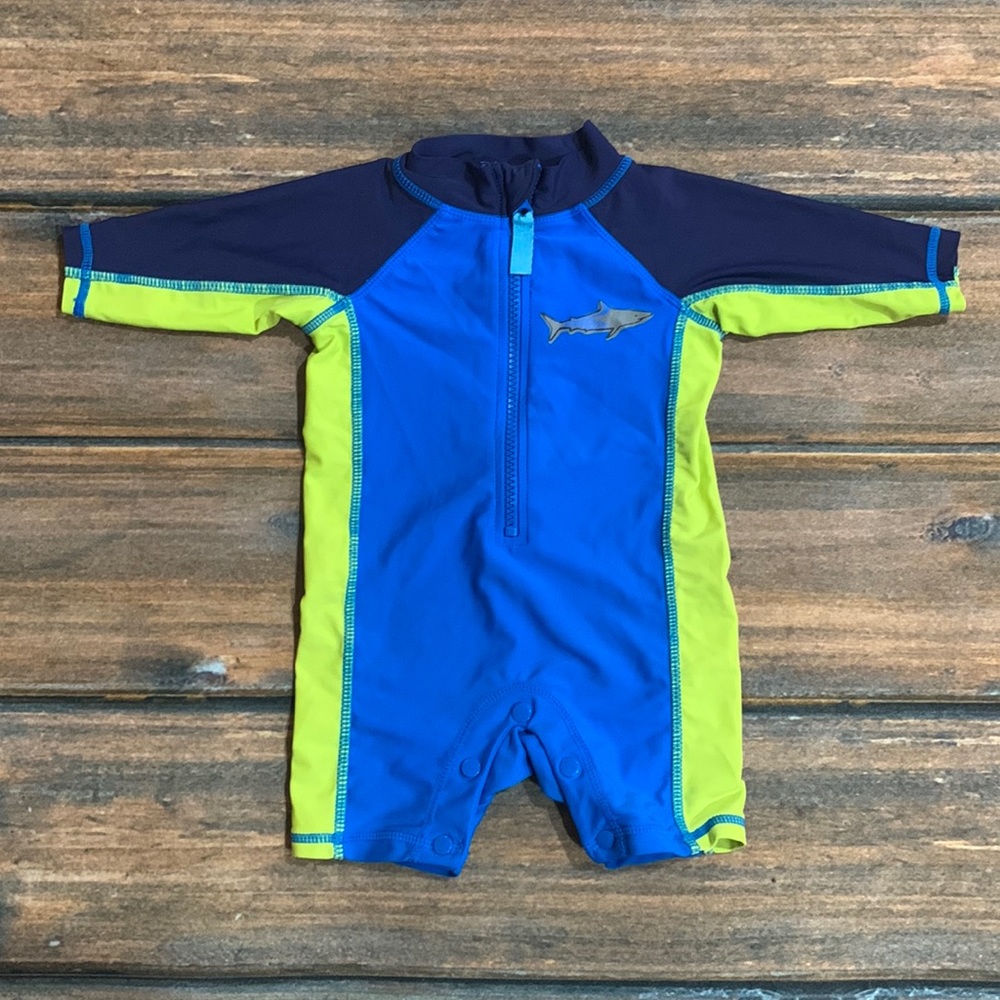 Sun Smarties Baby Boy UPF 50+ Shark One Piece Coverall Surf Suit Sunsuit 6M Blue